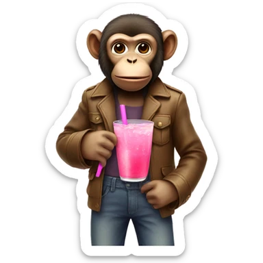 monkey wearing a trousers and drinking pink lemonade  sticker
