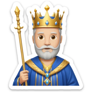 Bearded King, Wise king with short white beard, royal staff in hand, wearing crown, blue
 sticker