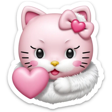 Hello kitty qui fait un bisous avec sa bouche et un cœur rose sort de sa bouche  sticker
