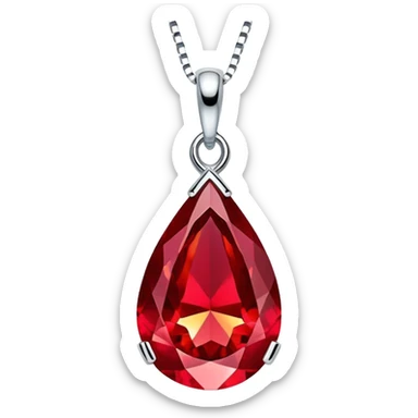 close-up of a ruby's fiery core in a teardrop pendant, glowing intensely sticker