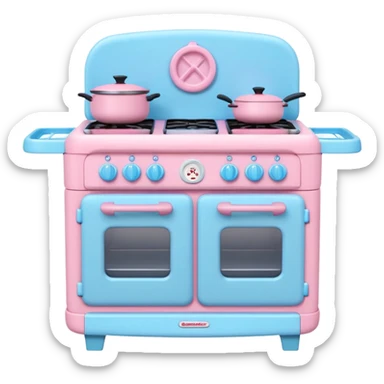 Cute toy kitchen stove, BabyBus 2.5D style, front view. Pastel colors, soft shading, even studio light.
No outlines, no realism, no harsh shadows. sticker