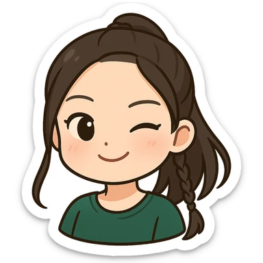 Create a chibi sticker of this person with a winking expression, only the head, transparent background. sticker