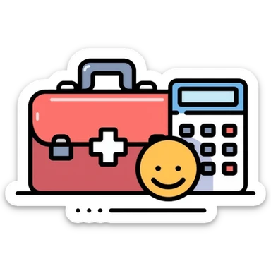 Swiss financial advisor with Swiss cross symbol, briefcase and calculator sticker