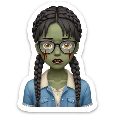 black zombie girl with glasses and braided hair sticker