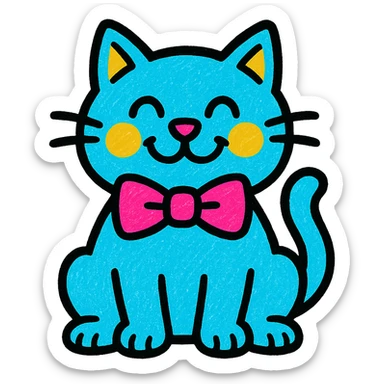 a cheerful cat with a bow tie in vibrant pop colors sticker