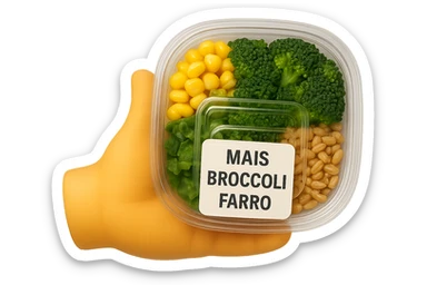 SU QUESTO STILE FAI UN EMOJI STILE IPHONE 3D DI UN INSALATA PRECONFEZIONATA DA SUPERMERCATO CON FOCUS SU ETICHETTA NUTRIZIONALE CON GLI INGREDIENTI IN ITALIANO TIPO: MAIS, BROCCOLI, FARRO, ACCANTO ALL'INSALATA CHE HA IN MANO C'è UN FOCUS SULL'ETICHETTA CON GLI INGREDIENTI SCRITTI, FALLO MOLTO REALISTICO IN 3D sticker