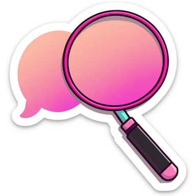 magnifying glass, transparent glass with bright pink gradient from #FF335F to #FF99AA, highlights, minimalistic sticker
