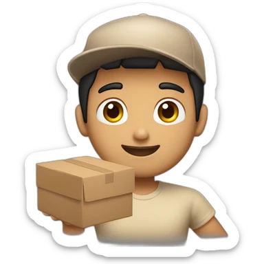 Tan skinned fit Man with black hair in a brown cap and beige polo T-shirt keeping a pasted box into his hands sticker