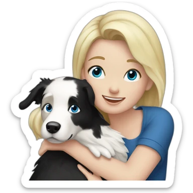 Blond hair with blue eyes mom hugging black and white border collie sticker