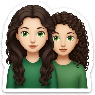 Two besties: 1: long fully straight darkbrown hair, green eyes 2: long curly darkbrown hair sticker