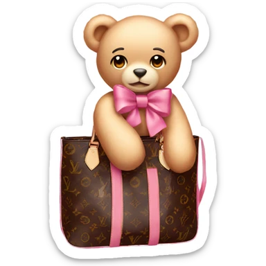 pink bow teddy bear solo with Louis Vuitton bag sticker