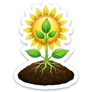 A sprout from the ground, the sun, a blue background sticker