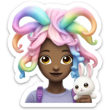 Kawaii rainbow pastel sea creature with tentacles and little bunny ears  sticker