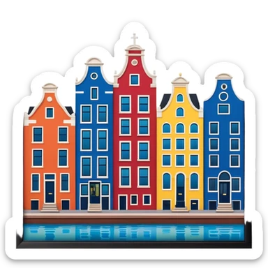 Cinematic Realistic Amsterdam Canal Houses Landmark Emoji, featuring narrow, gabled facades in vibrant colors. sticker