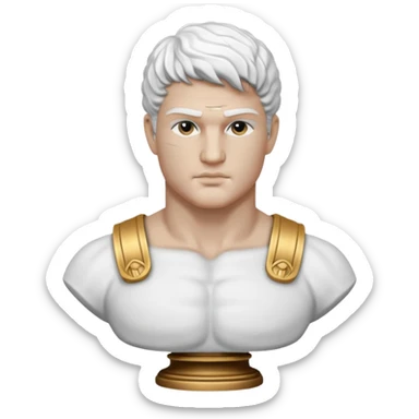 white classical roman bust, hunky, white stone face,  white stone, no other colours than white sticker
