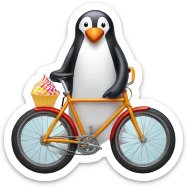 penguin with a lolly pop on a bike sticker