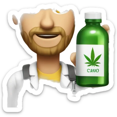 Persona tomado un gotero con un frasco de aceite de cbd al lado sticker