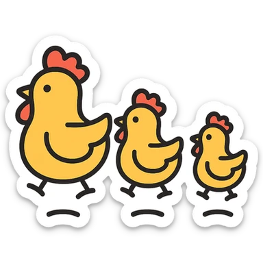 multiple chickens jumping, icon style, rounded shapes, friendly and approachable, modern icon style sticker
