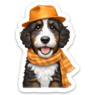 Bernedoodle with University of tennessee hat and scarf sticker