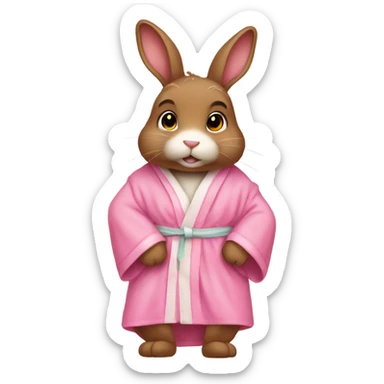 cute brown bunny in a pink robe sticker