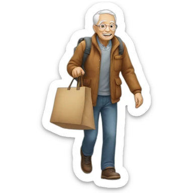 young man helping old man carry bags sticker