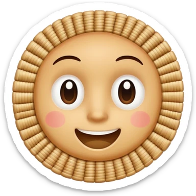 A 3D cartoon flat woven mat made of straw or bamboo strips, top-down view, soft shadow, Memoji-style. sticker