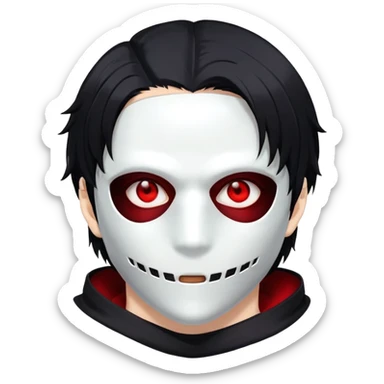 Tokyo ghoul character with mask, one eye glowing red, anime style sticker