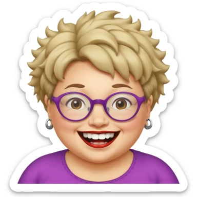 short fat lady with glasses ,crooked teeth and crazt hair sticker