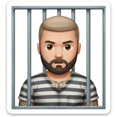 angry tattooed bearded white boy male prisoner with prison cell bg sticker