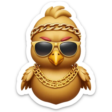 chicken gangster with sunglasses and gold chains sticker