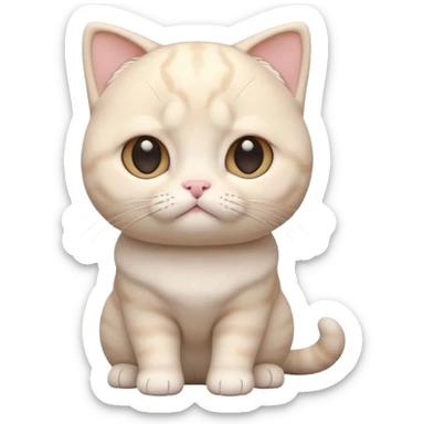 A 3D cartoon cream-white Scottish Fold cat with folded ears, soft round cheeks, pastel lighting, cinematic 3D Memoji style. full body or half body. sticker
