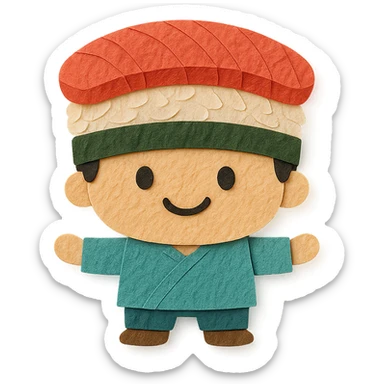 paper craft style sushi man character sticker
