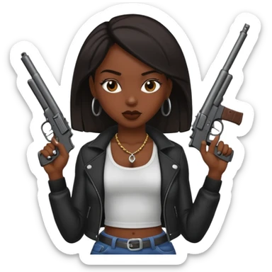 A sexy black female gang member with a gun sticker