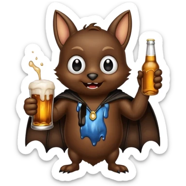 black bat drinking beer sticker