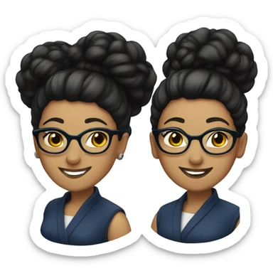 woman-black hair-bun-with glasses navy-smile sticker
