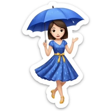 Brunette girl dancing under an umbrella in the rain sticker