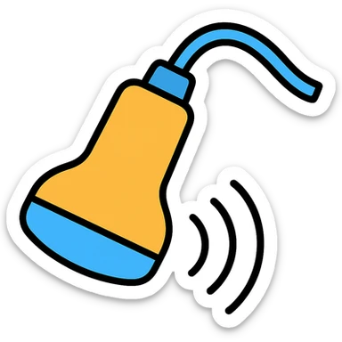 Add blue highlights to the ultrasound probe, keep the color outline icon style, with an angled perspective. sticker