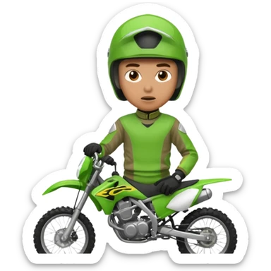 confused dirtbike rider in green gear sticker