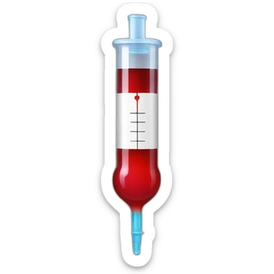 syringe with red liquid sticker