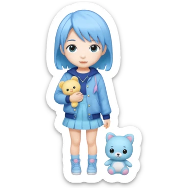 Kawaii girl Japanese full body blue pastel sticker