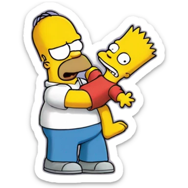 Homer  holding a motionless Bart Simpson in the air after he lost his temper sticker