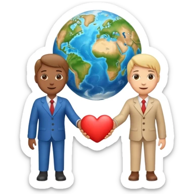 Emoji with whole body and Shake hands emoji with heart and globe showing negotiation of climate change  sticker
