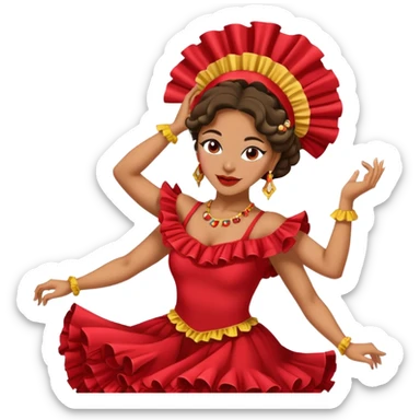 Female Colombian salsa dancer with ruffle dress, traditional Colombian headpiece, mid-dance move sticker