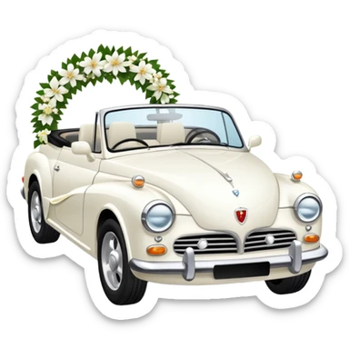 Luxury convertible car with wedding decorations, in profile sticker