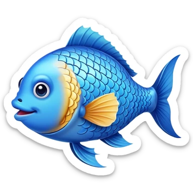blue happy fish directly from side sticker