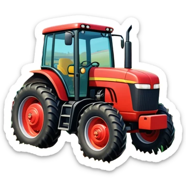 An icon showing close-up tractor in a colorful rural landscape, inspired by Farming Simulator 23. The design features vibrant fields, barns, and crops under a bright sky, with tractors working the land. The peaceful and immersive farming environment is highlighted with a transparent background sticker