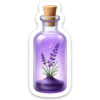 A small glass bottle with floating lavender and glowing mist inside. sticker