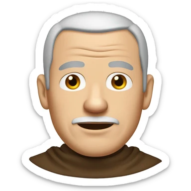 A middle-aged white male friar with a grizzled appearance, buzz cut, no facial hair, and a square jaw. sticker