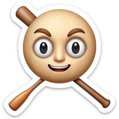 Cartoon baseball bat with a small friendly face and a winking eye sticker