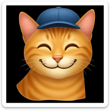 Change the cat's face expression to smiley, keeping the blue cap, in emoji style. sticker
